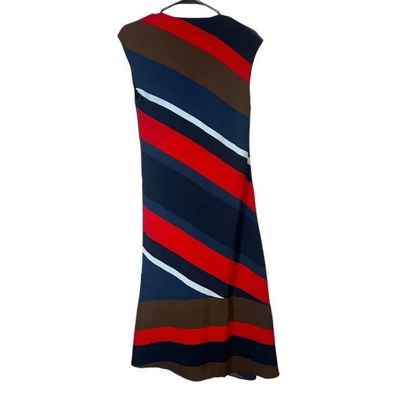 Zara Basic Mod Striped Midi Dress V-Neck Red Navy Fit Flare Long Size Medium - Picture 5 of 8